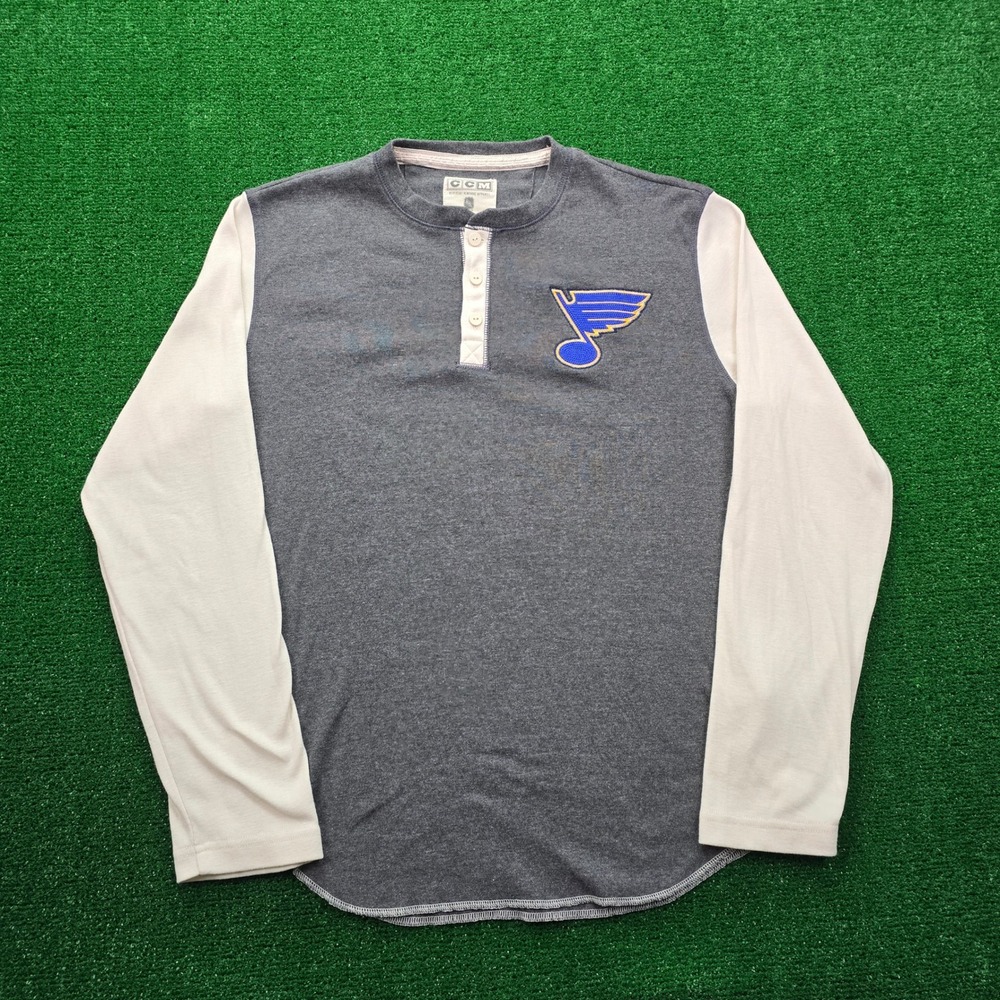 St Louis Blues Henley Shirt Mens Small Gray Long Sleeve NHL Hockey Embroidered